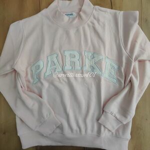 PARKE Women's Pink Varsity Mockneck Sweatshirts Size L/XL